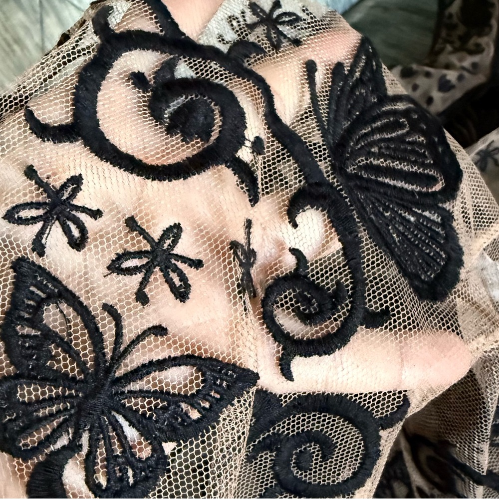 Love & Lemons Mesh Embroidery Illusion Bodysuit Sleeveless Butterfly XS - Picture 5 of 12
